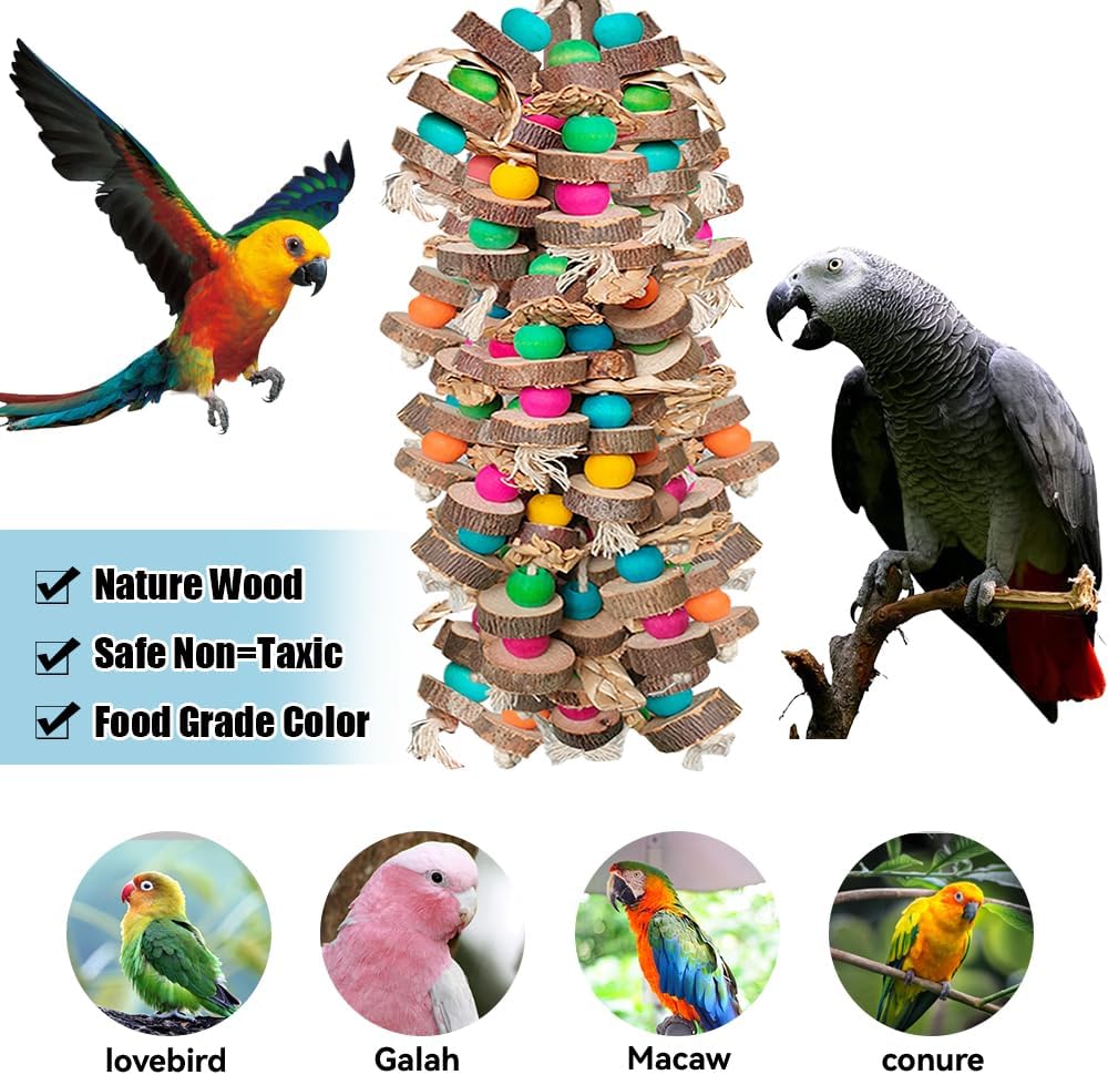 Beak trimming and foraging natural wood block toy for large avian species