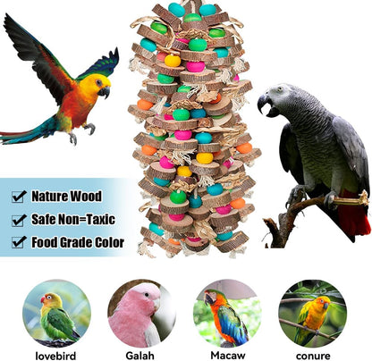 Beak trimming and foraging natural wood block toy for large avian species