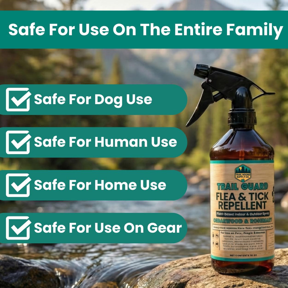 16 fluid ounce bottle of Trail Guard cedarwood and rosemary spray