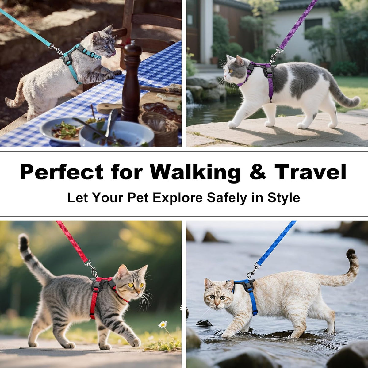 Comfortable lightweight nylon harness for kittens and large cats