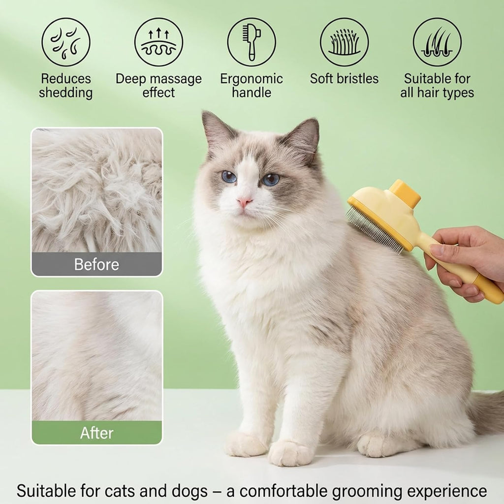 Xosjska pet grooming brush showing stainless steel teeth detail