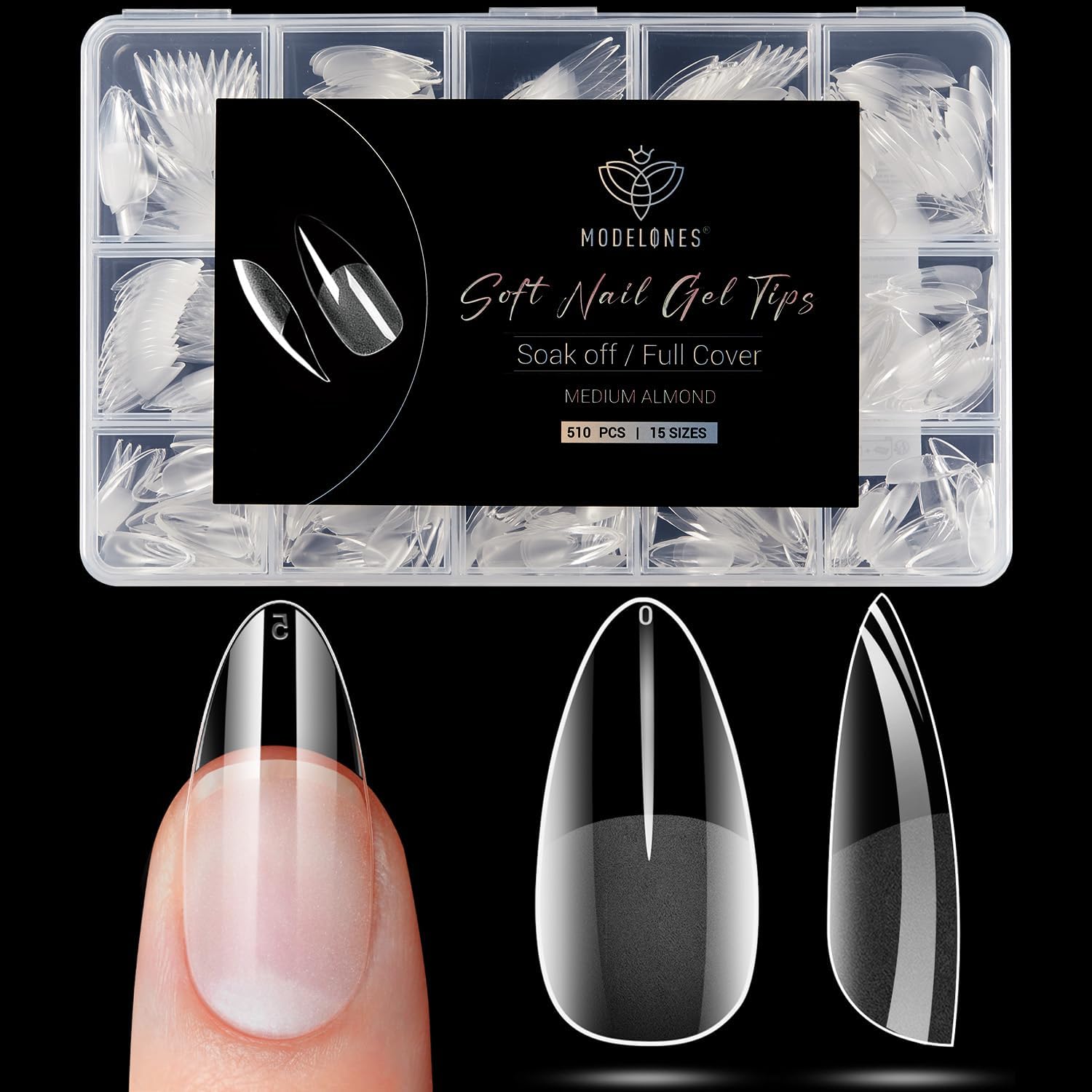 Modelones Almond Soft Gel Nail Tips 510 Pieces Front Box View