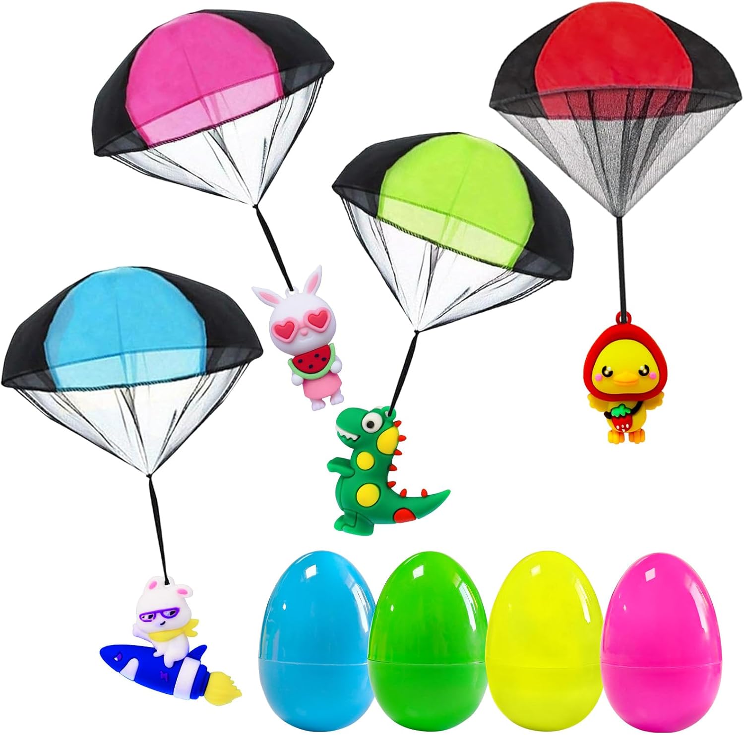 Unbranded prefilled easter eggs parachute toys front view festive basket stuffers