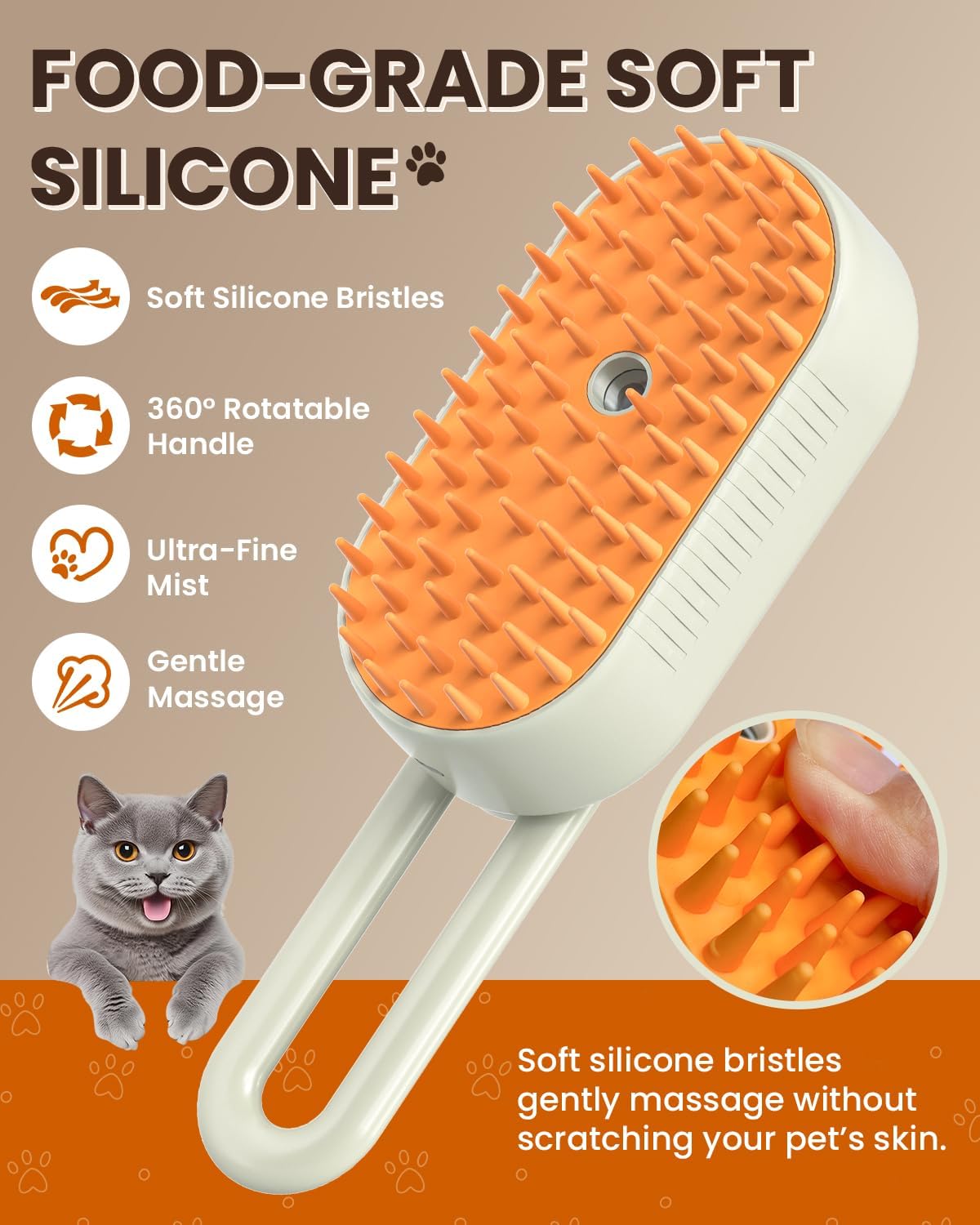 ACITMLLC steam brush showing the mist spray function on a cat