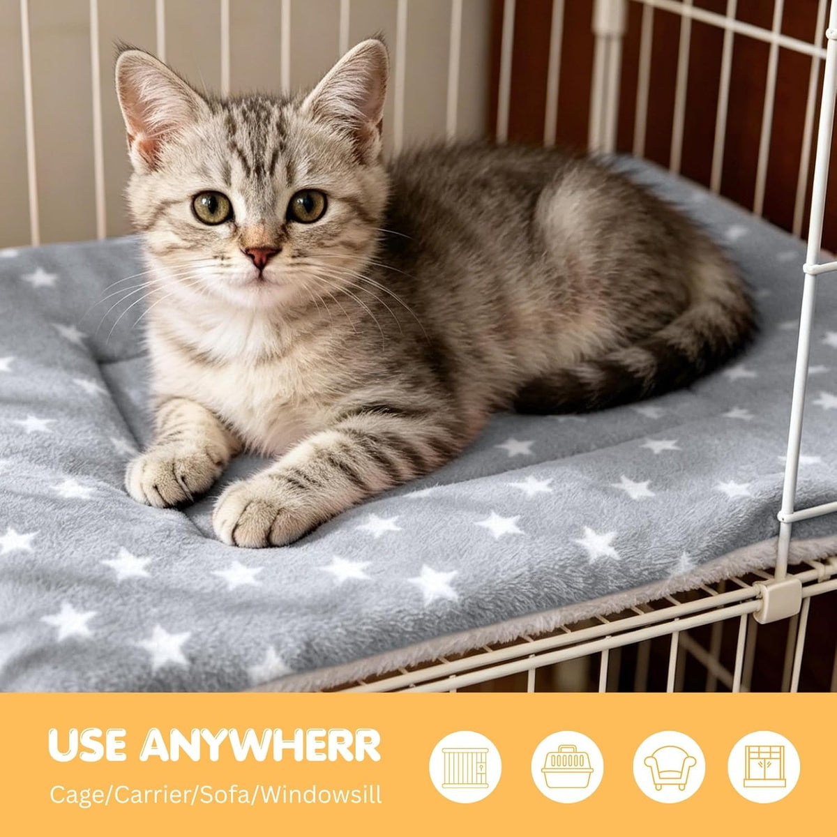 HeNdShe soft fluffy flannel mat placed inside an indoor cat carrier.