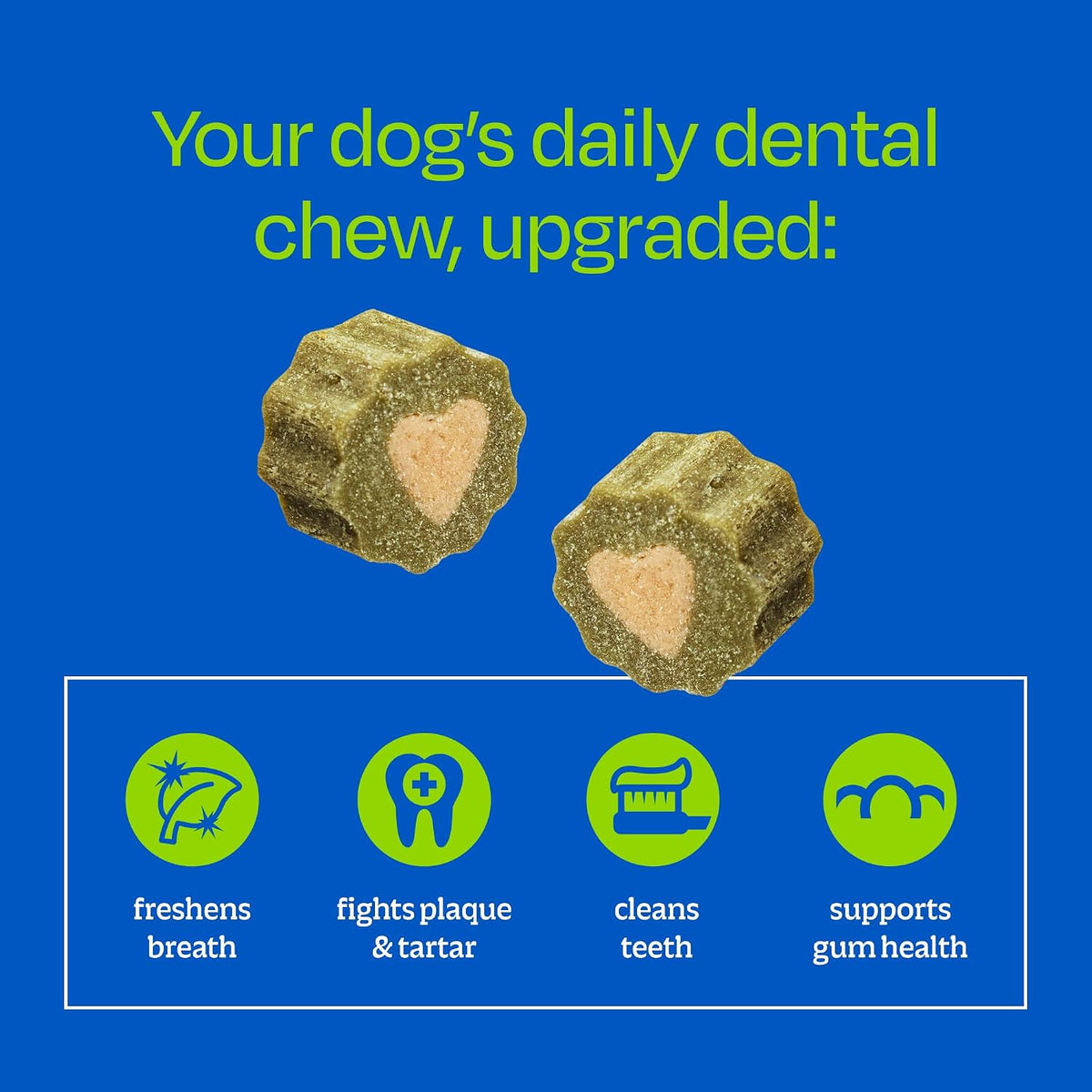 Vet formulated dog dental treats showing product texture and cleaning ridges