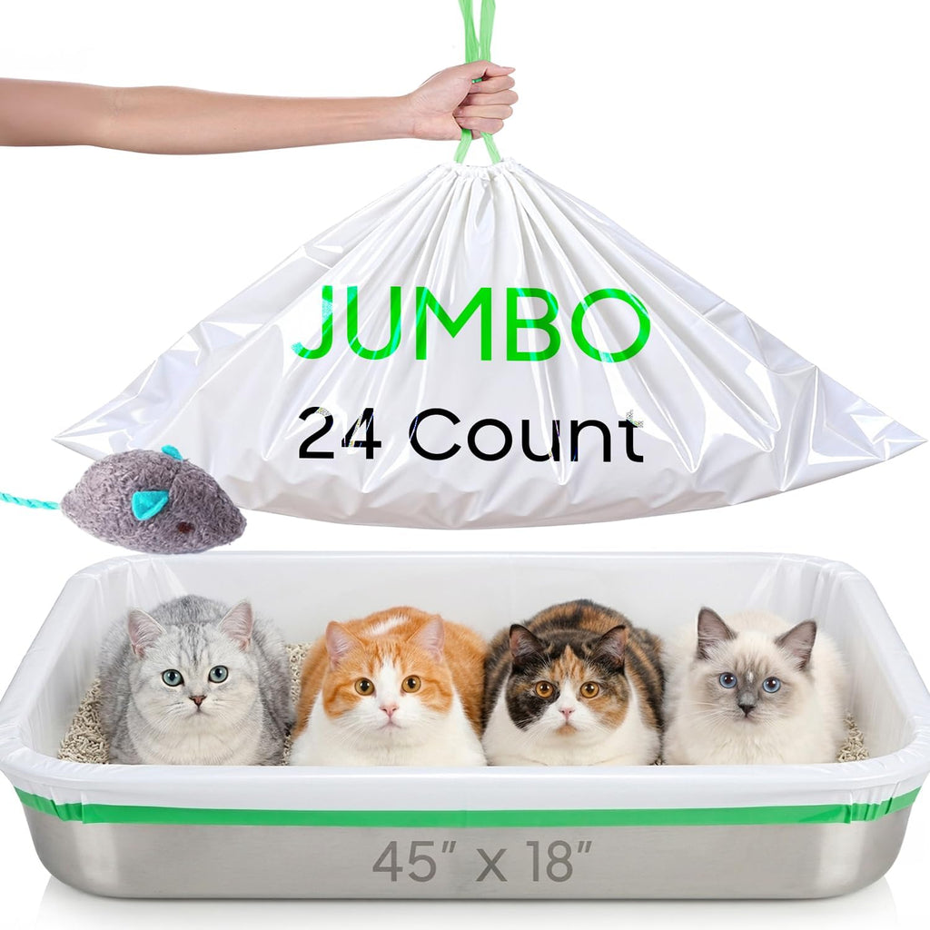 AWoHH jumbo tear resistant pet pan liners displayed with measurements.