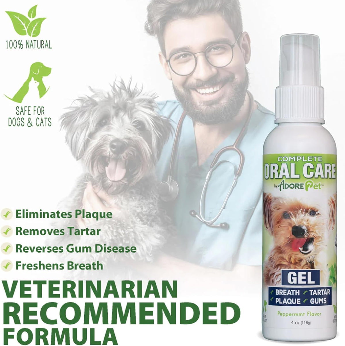 Adore Pet complete oral hygiene gel for dogs side profile view