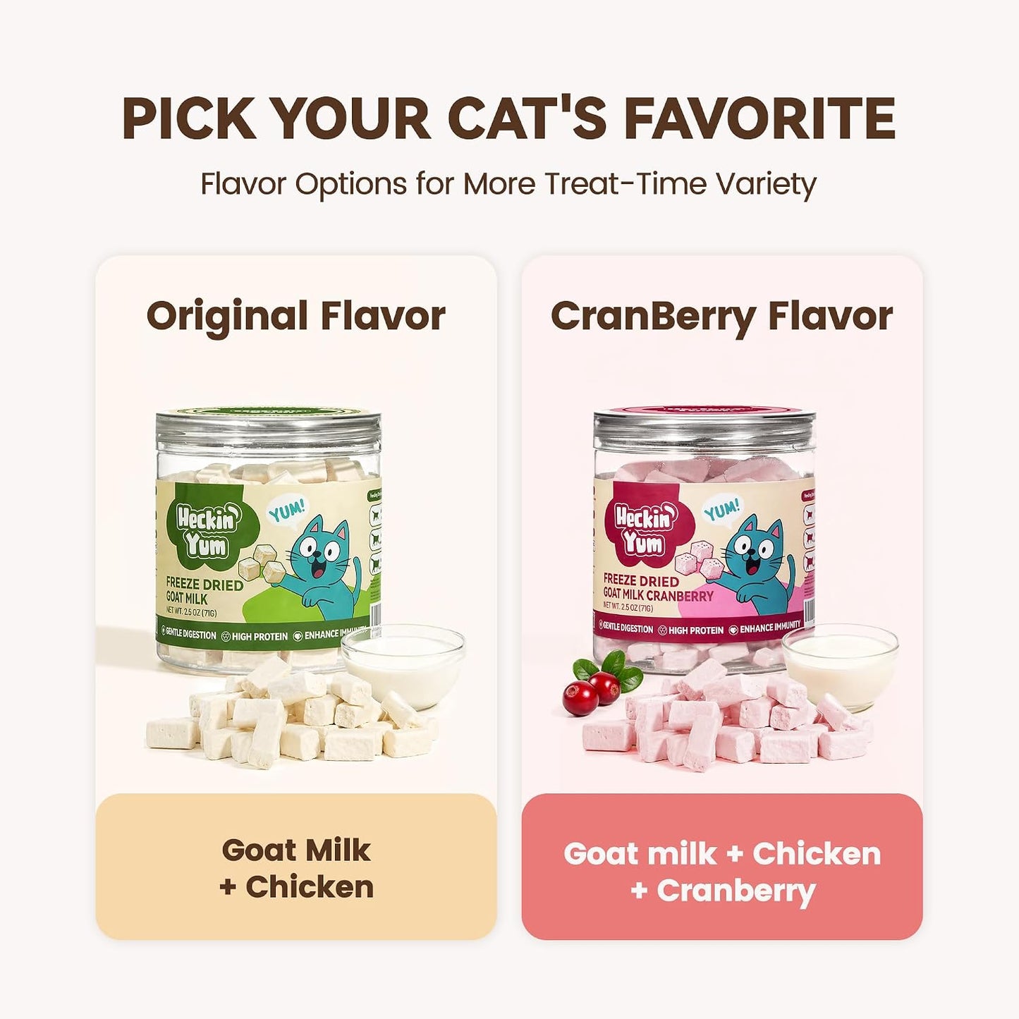 Heckin Yum kitten and adult cat food topper texture demonstration.