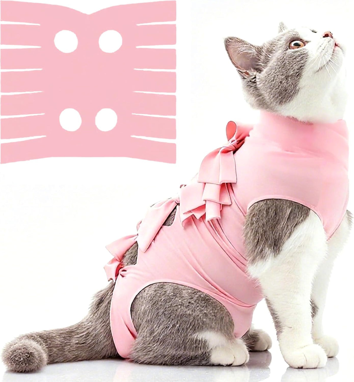 Cat Recovery Suit Anti Licking, Cat Surgery Recovery Suit Female Cats Kitten Onesie After Spay, Cone of Shame Alternative, Post- Surgery Kitten Surgical Clothes for Abdominal Wounds(Pink,S) - Image 12