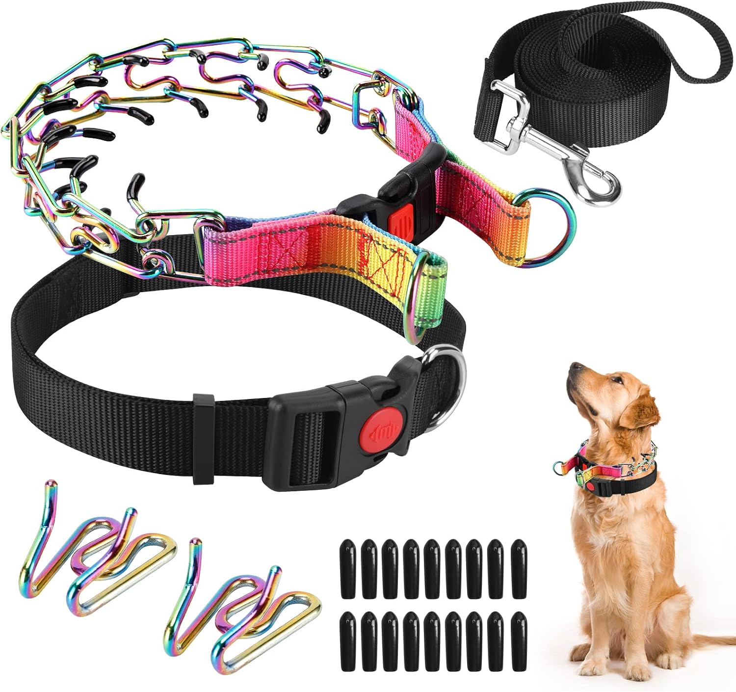 Prong Training Collar with Comfort Tips and Quick Release Snap Buckle - Dog Choke Pinch Collar with Nylon Cover - Image 14