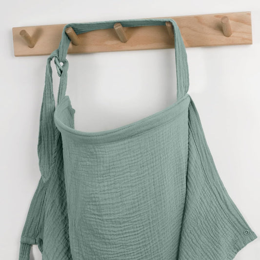Blissful Diary muslin nursing cover Roman Green front view for breastfeeding
