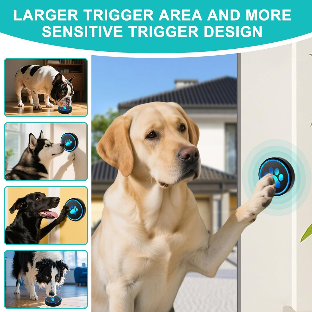 Tool free Velcro installation process for pet doorbell attachment