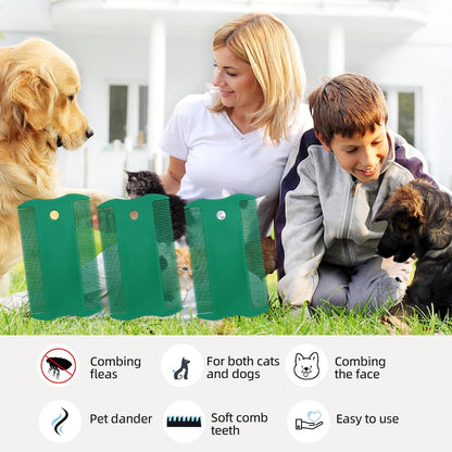 Green Pet Double-Sided Flea Comb Set 3 Pack Dog Lice&Tick Comb Cat Fine&Wide Tooth Comb for Dogs and Cats Remove Loose Hair Dirt Fleas - Image 5