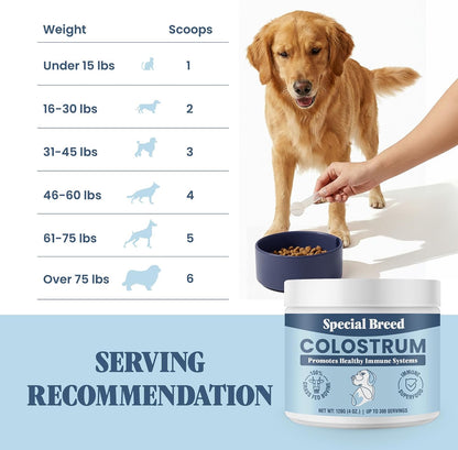 Special Breed pet supplement bottle detailing four hundred milligram scoop dosage.