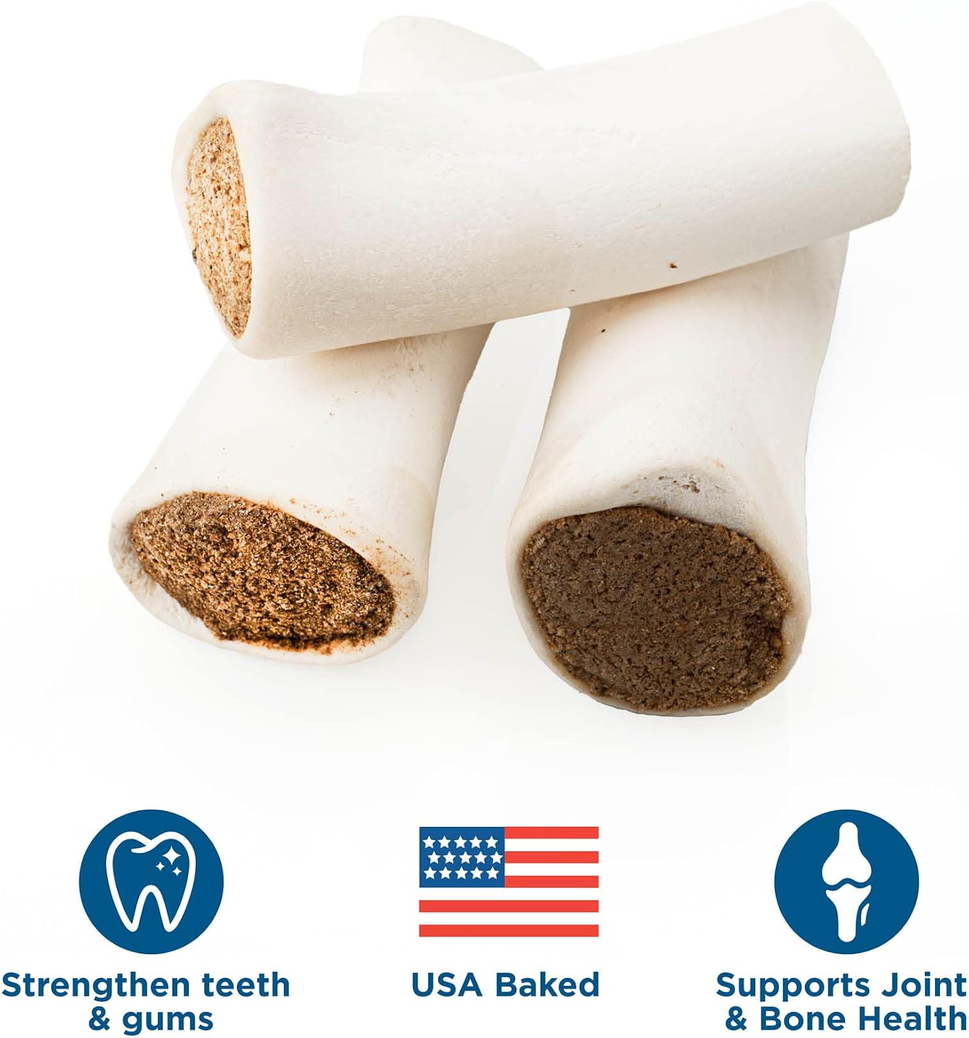 Close up of hollow shin bone refillable dog treat