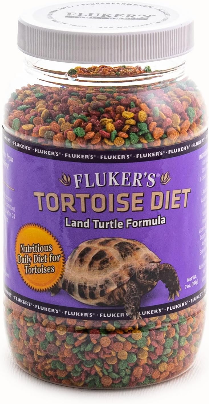 Fluker's Premium Tortoise Diet Small Pellet Food 7 Ounce jar front view daily reptile nutrition