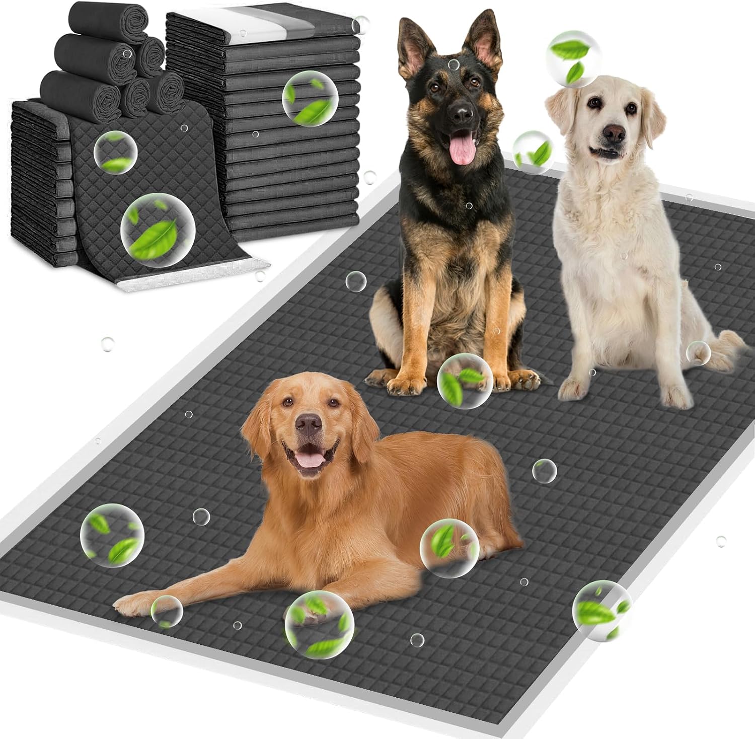 ELEGX extra large charcoal dog pee pads front view showing the thick textured grey surface.