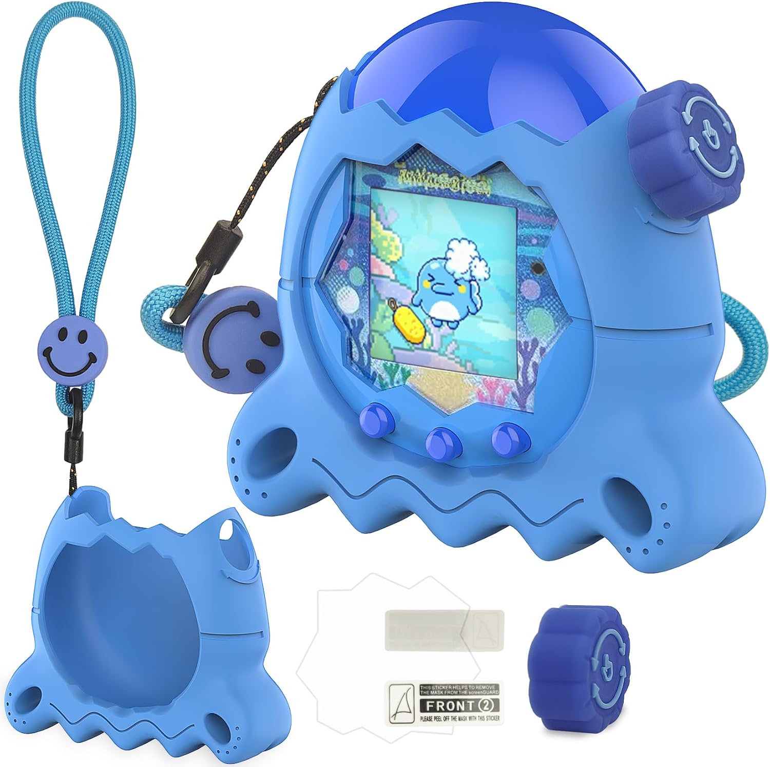 XEGIMOR silicone case for Tamagotchi Paradise front view showing blue squid design cover.