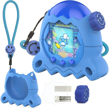 XEGIMOR silicone case for Tamagotchi Paradise front view showing blue squid design cover.