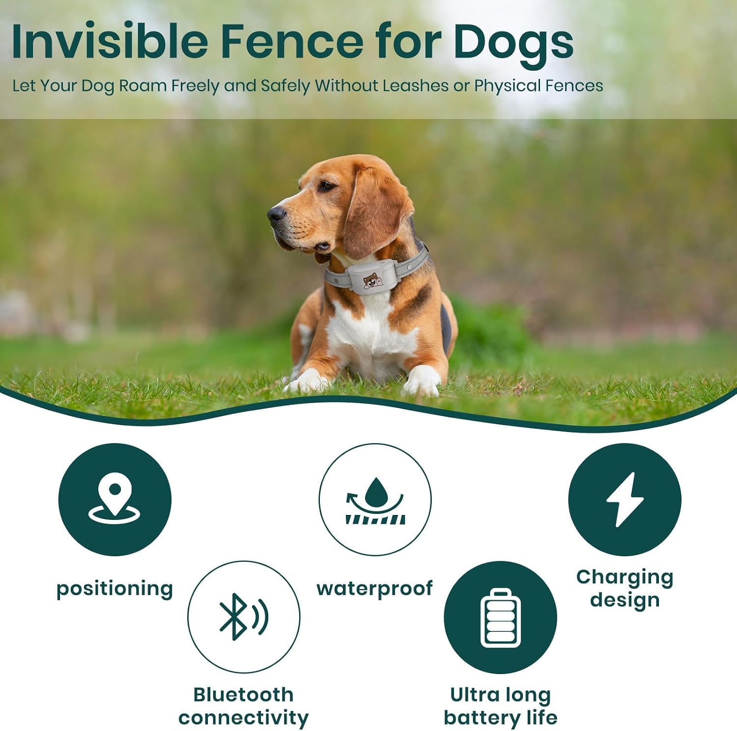 PetSafe smart pet containment collar displaying waterproof charging port and adjustable strap