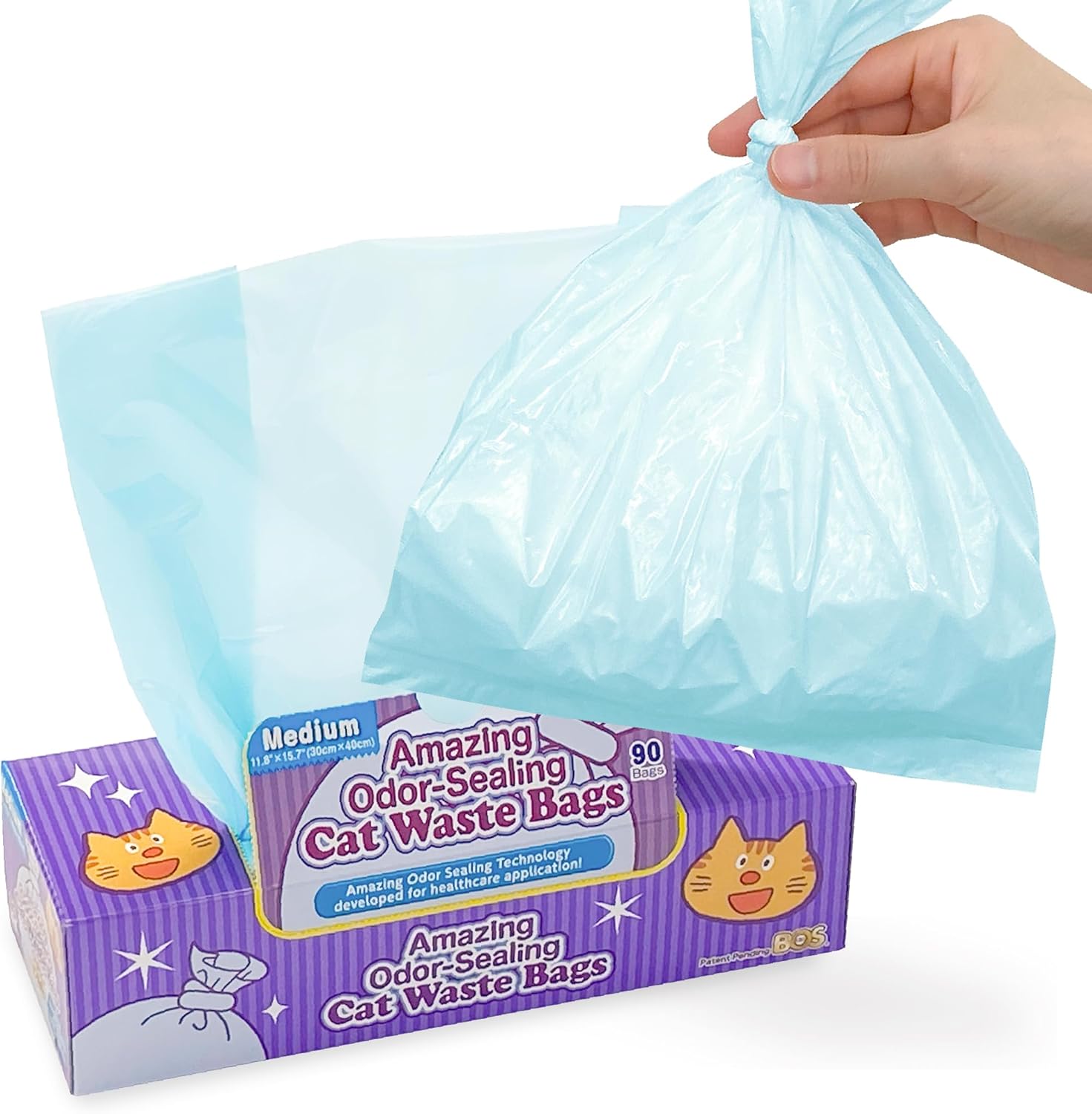 BOS Amazing Odor Sealing Cat Waste Disposal Bags - Durable and Unscented [Size: M, Color: Light blue] (90 Count, Pack of 2) (180 Bags) - Image 10
