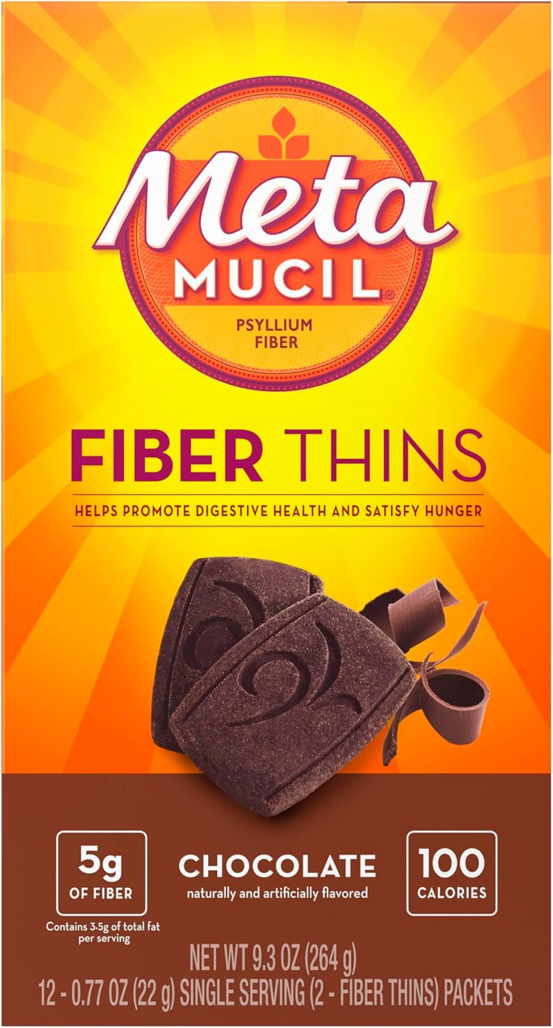 Metamucil, Fiber Thins, Daily Psyllium Husk Fiber Supplement, Supports Digestive Health and Satisfies Hunger, Chocolate Flavor, 48 Total Servings (4 Packs of 12) - Image 5