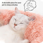 Side angle of round faux fur cat bed showing raised edges