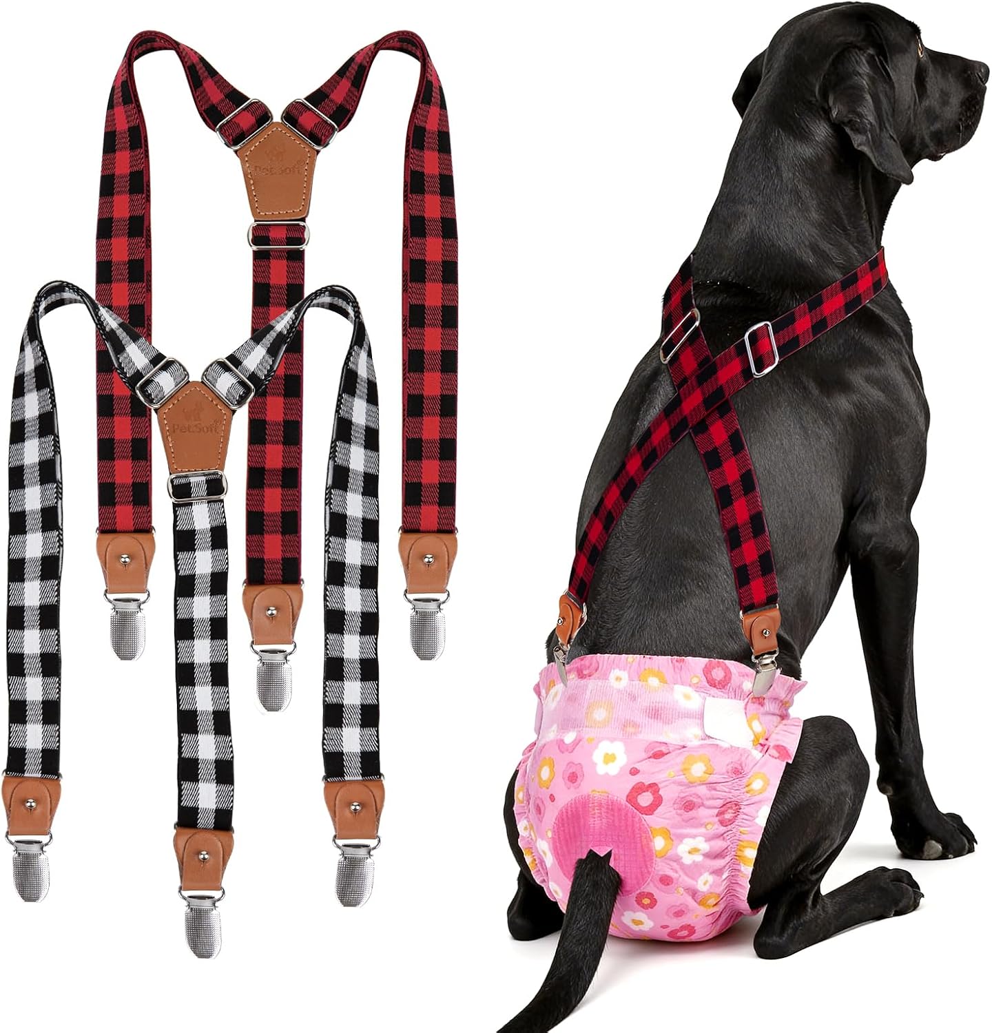 Pet Soft Dog Suspenders 2 Pieces Female Dog Diaper Suspenders for Dogs Diaper Keeper Suspender for Skirt, Dress, Diapers (Black & Pink, XS/S) - Image 10