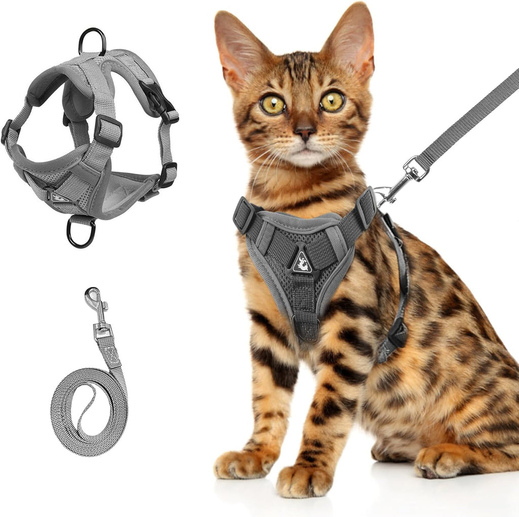 Shudyear Wanheart cat chest harness front view showing gray mesh fabric