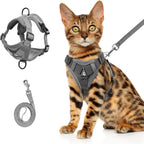 Shudyear Wanheart cat chest harness front view showing gray mesh fabric