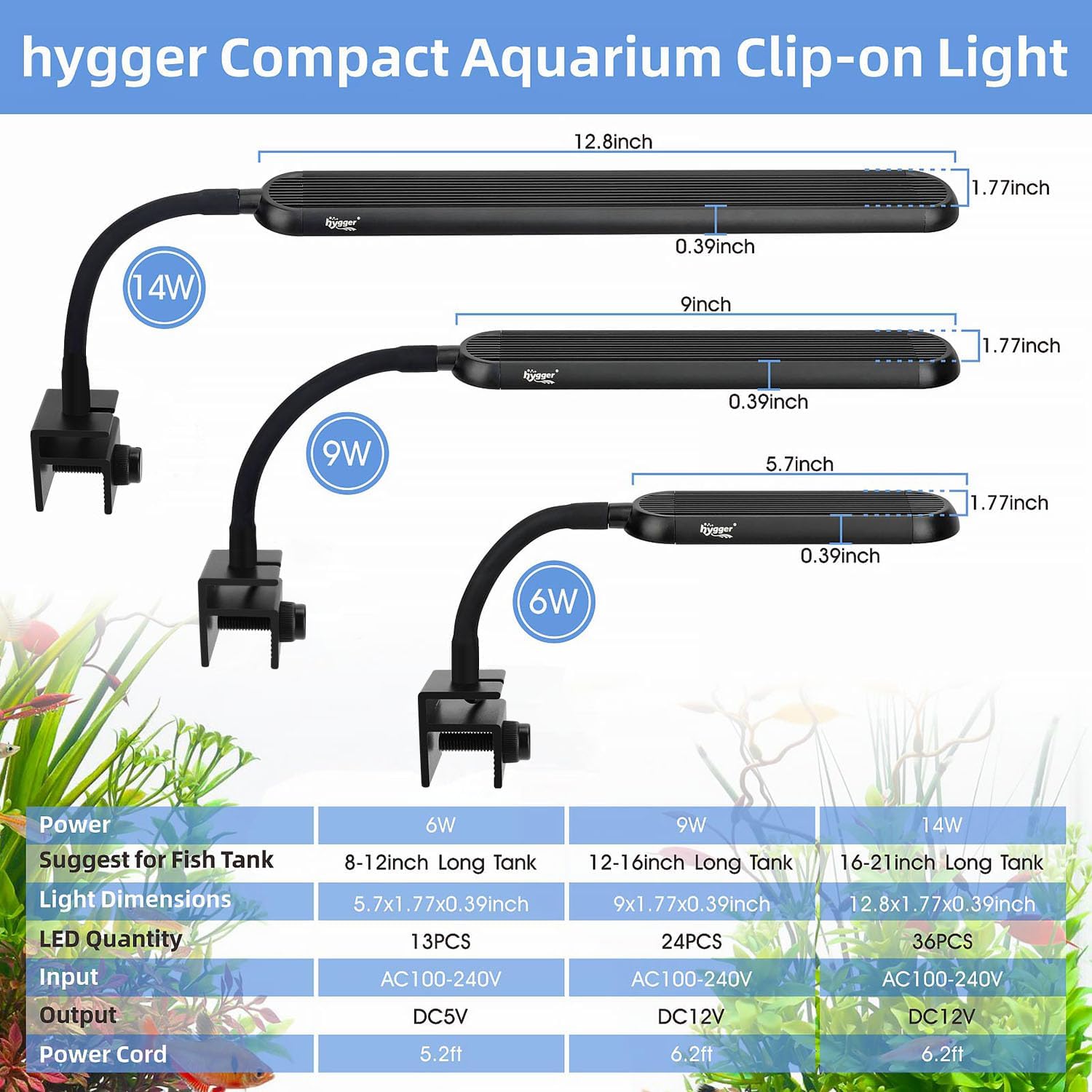 Hygger aquarium light metal clip mounting mechanism