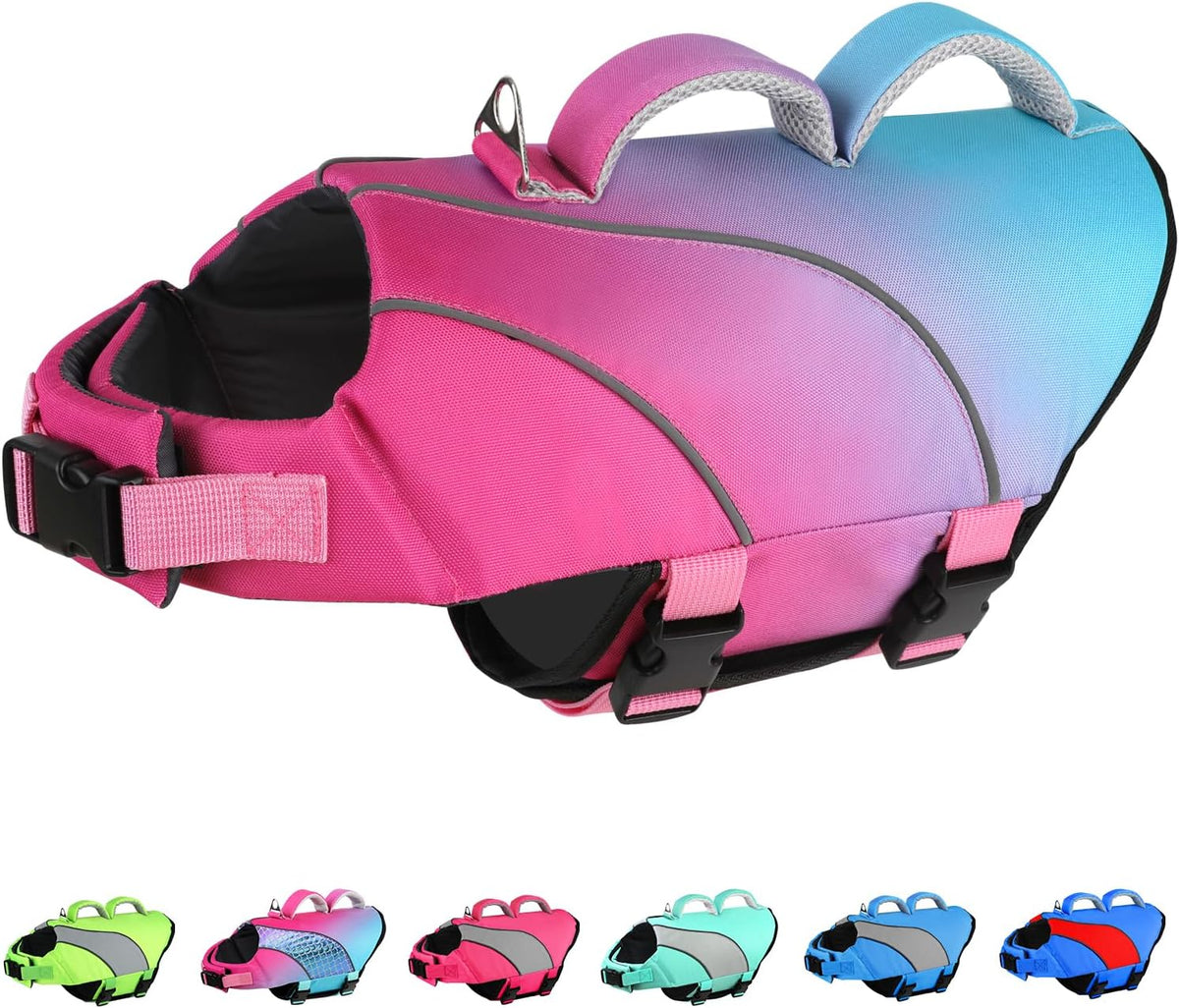 Water resistant dog swimming vest with high visibility reflective strips