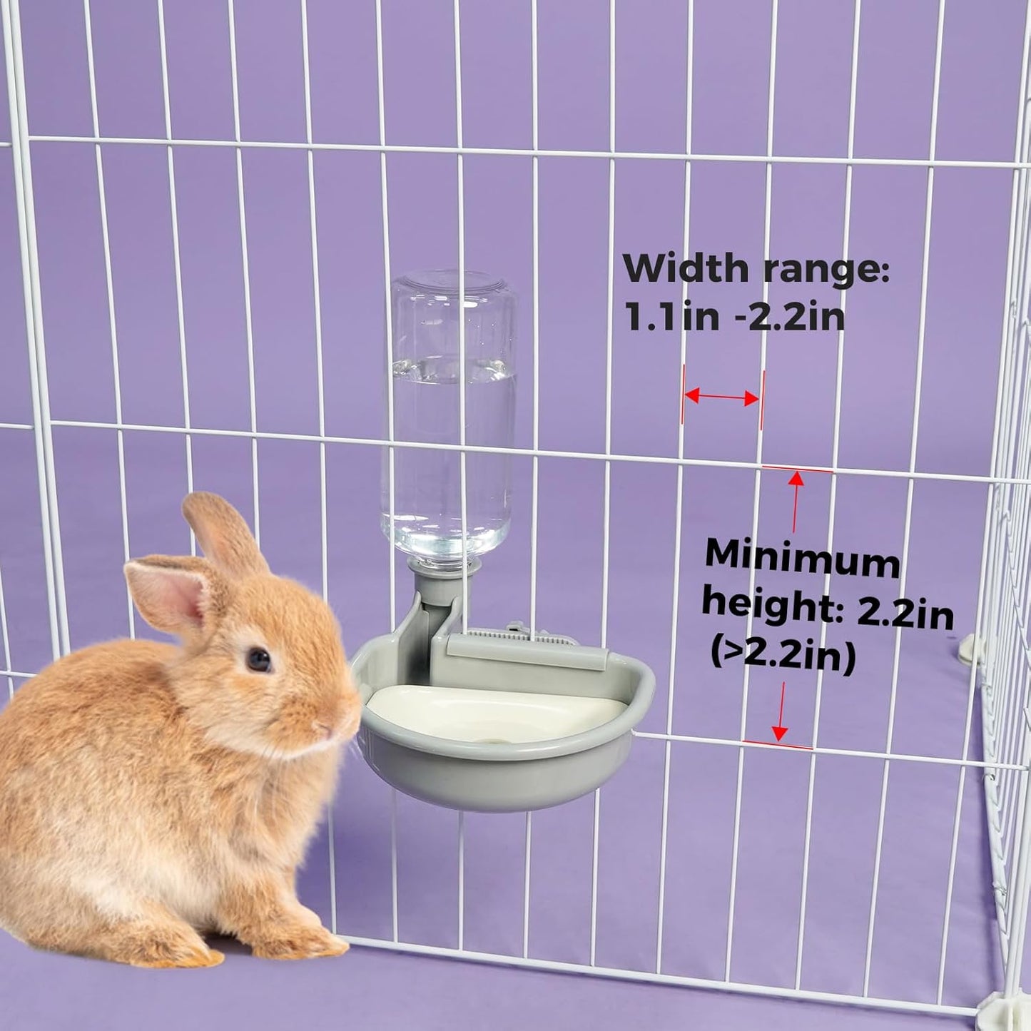 VANNON 16oz Pet Water Bottle, Gravity Dog Water Bowl Dispenser for Cage, Anti-Overflow Water Dispenser for Small Dogs, Cats, Rabbits and Other Small Animals, BPA Free, Grey - Image 3