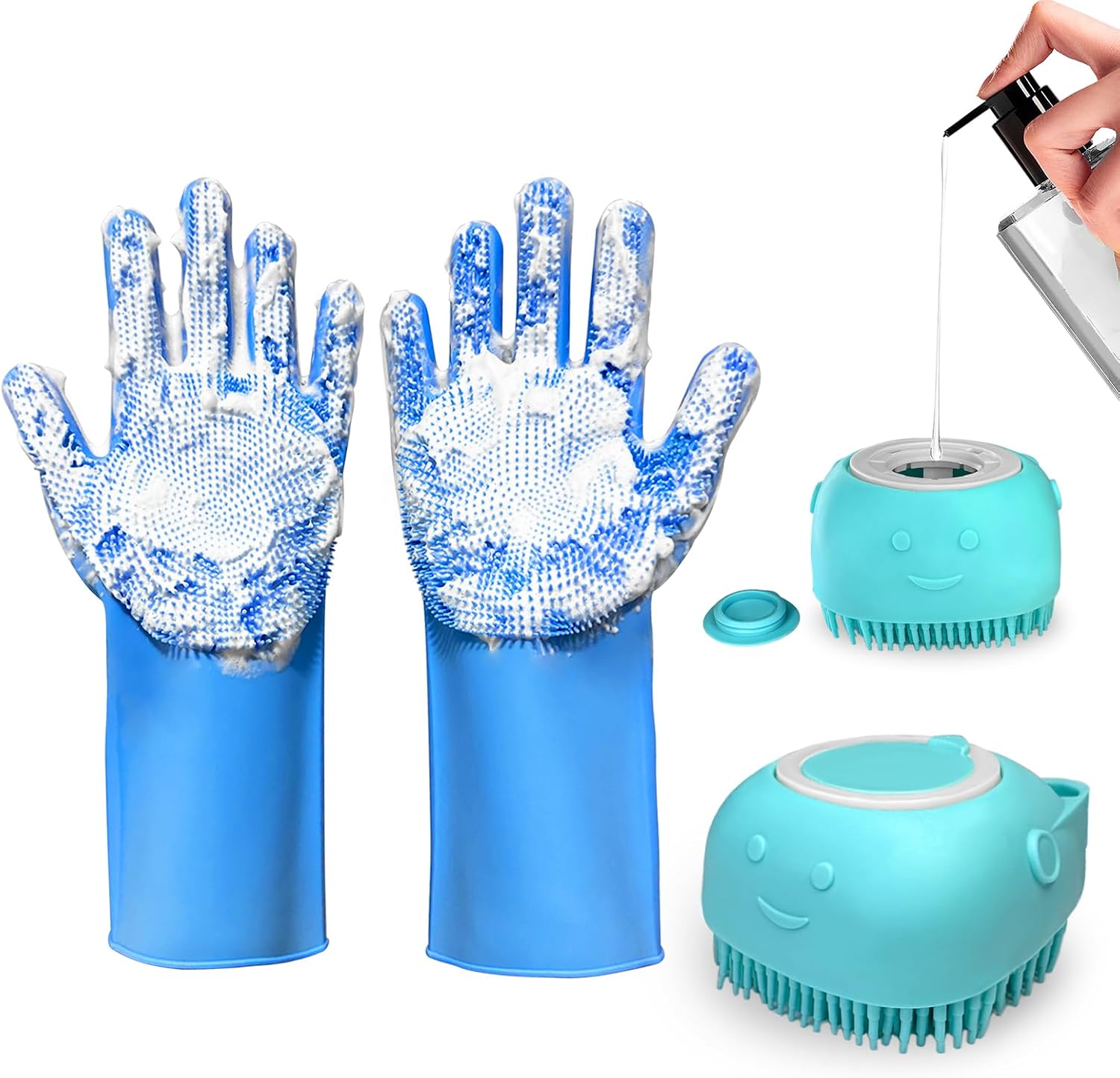 2PCS Dog Washing Gloves and Dog Shampoo Brush, Dog Bath Brush That can add Dog Shampoo, Dog Bath Supplies Dog and Cat Bath Set - Image 10