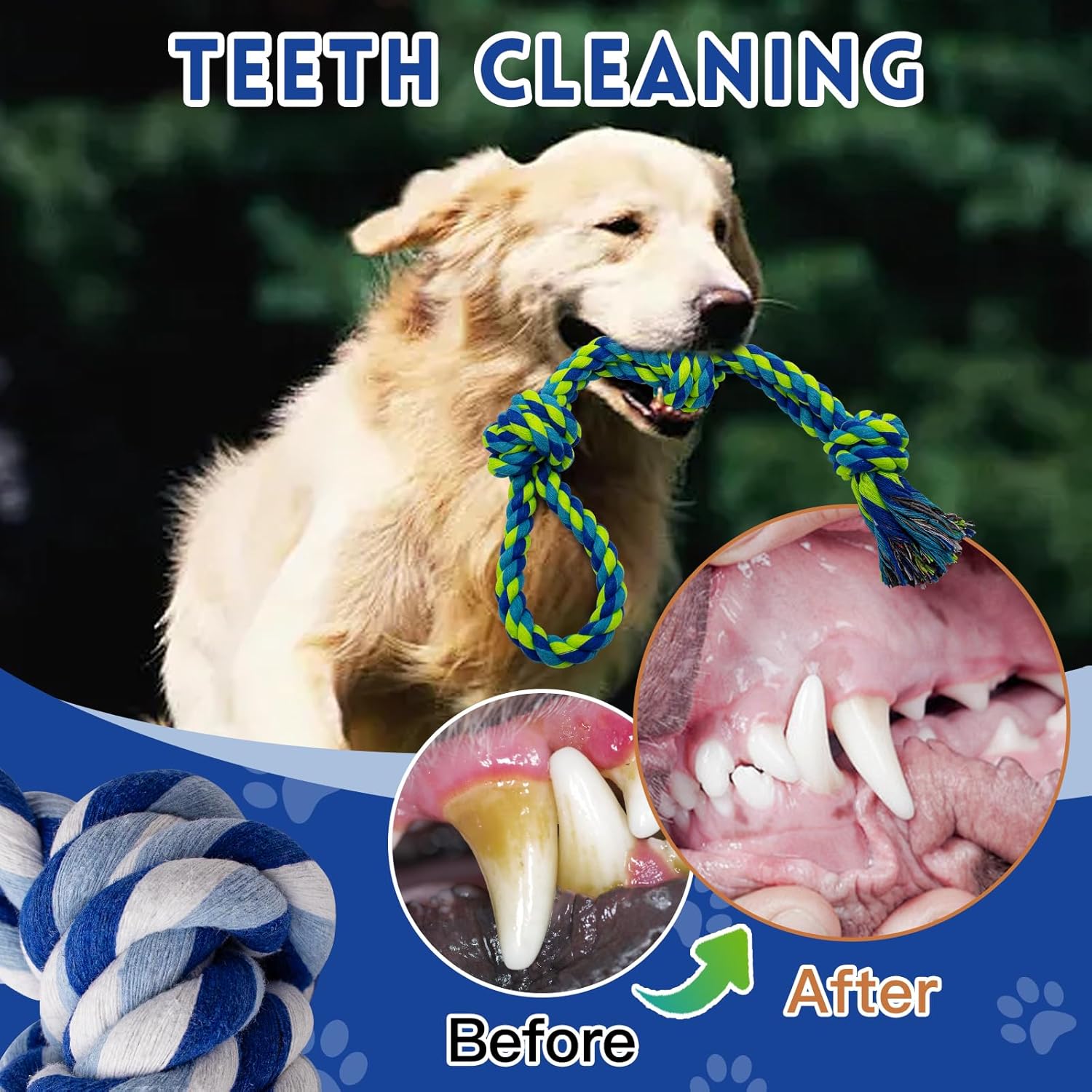 Premium non toxic cotton dog toy bundle for teeth flossing and plaque removal