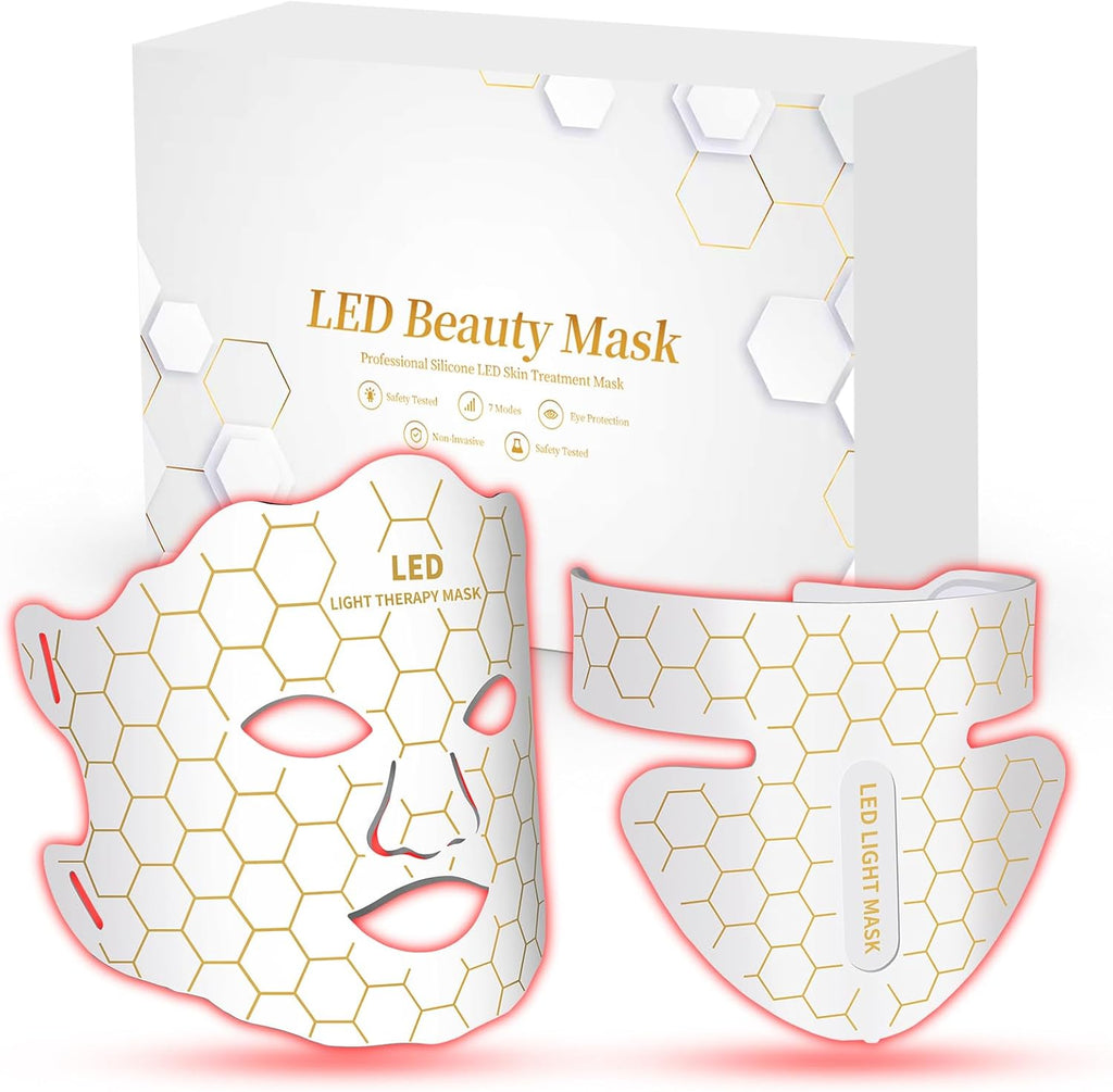 Yahi Red Light Photon Facial and Neck Mask front view showcasing the white portable beauty device with remote control.