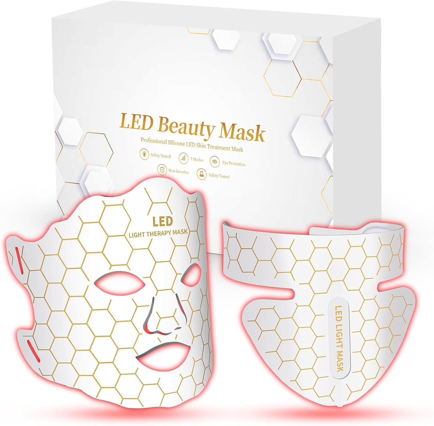 Yahi Red Light Photon Facial and Neck Mask front view showcasing the white portable beauty device with remote control.