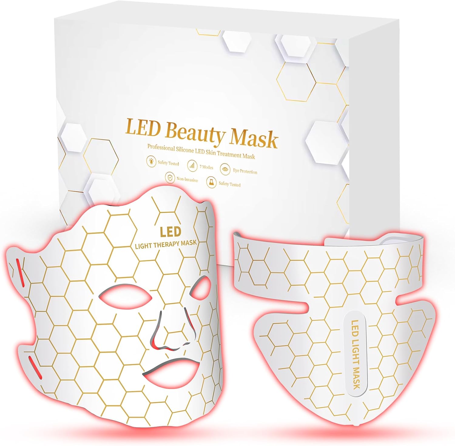 Yahi Red Light Photon Facial and Neck Mask front view showcasing the white portable beauty device with remote control.