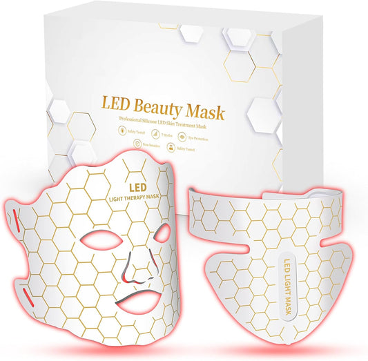 Yahi Red Light Photon Facial and Neck Mask front view showcasing the white portable beauty device with remote control.