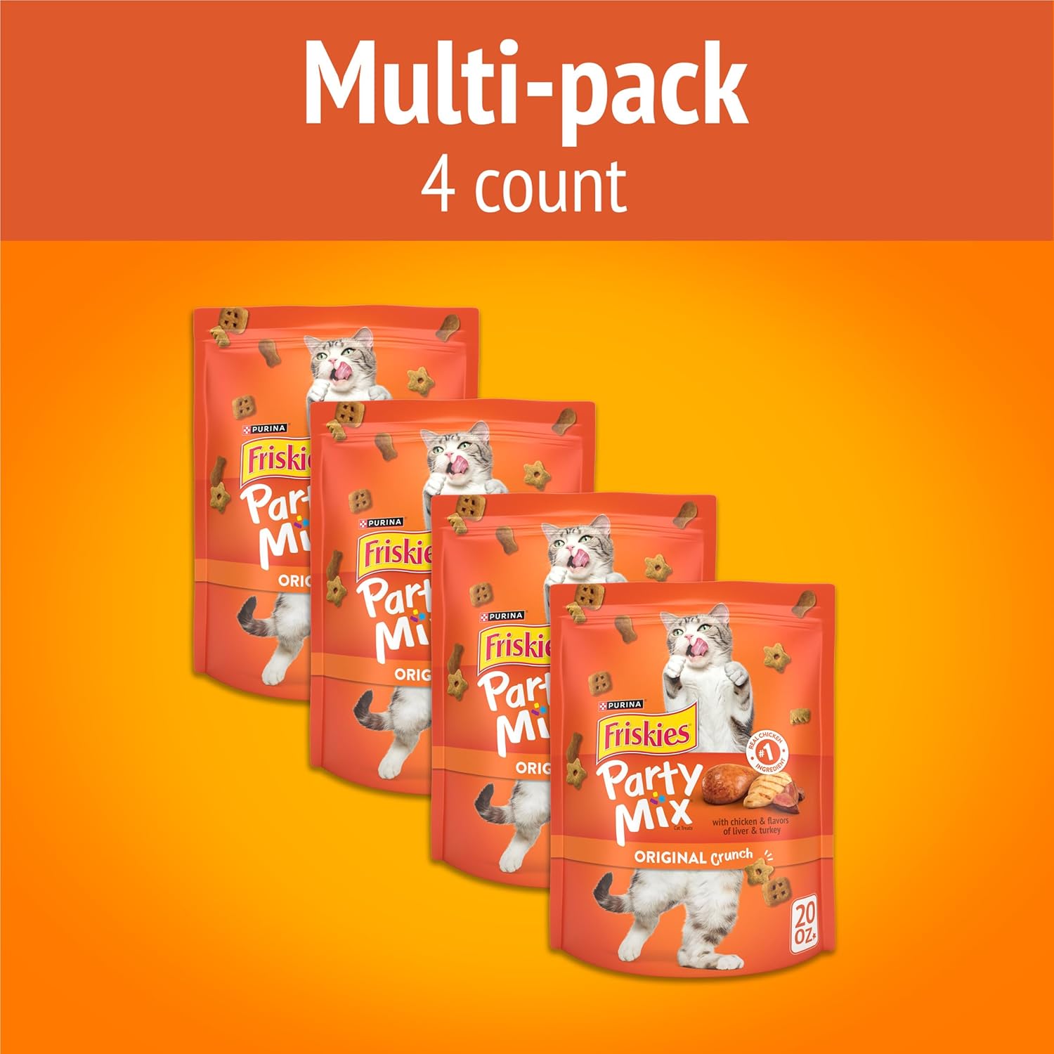 USA sourced Purina cat snacks back label showing feeding instructions and ingredients