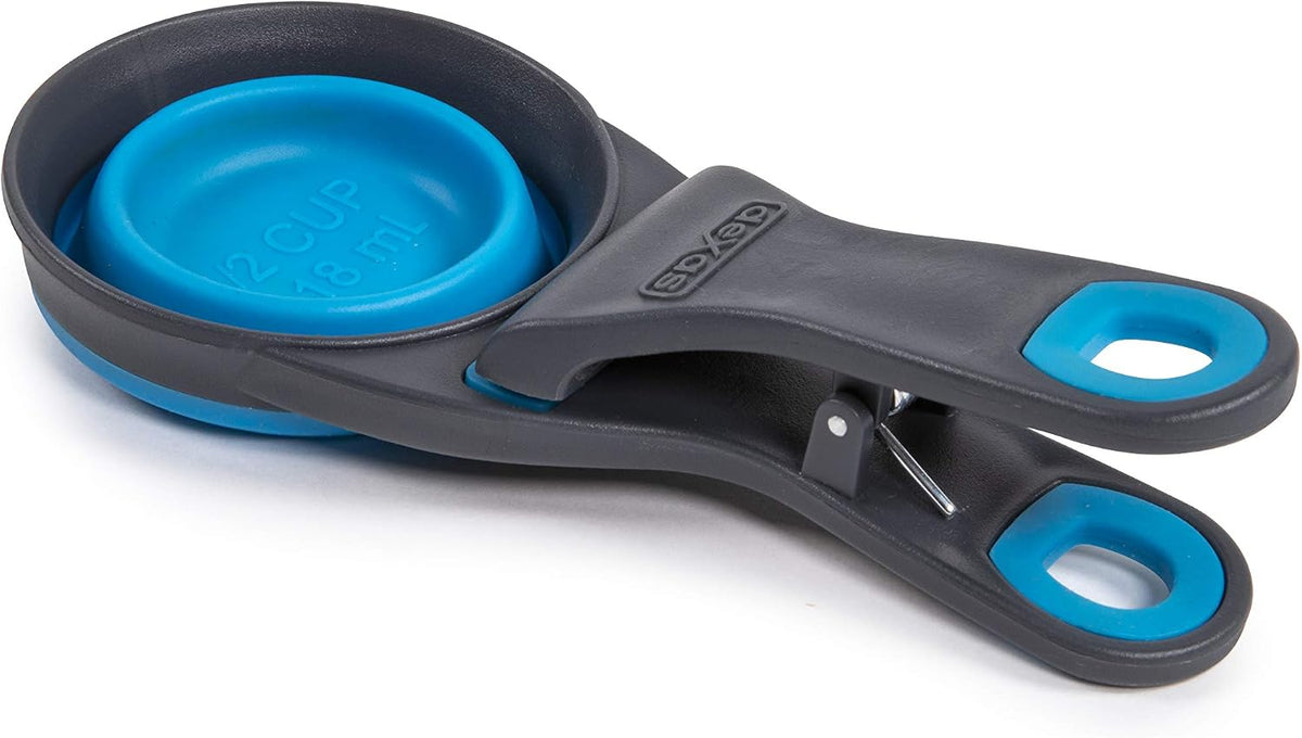 Dexas 3-in-1 pet food scoop with integrated bag clip