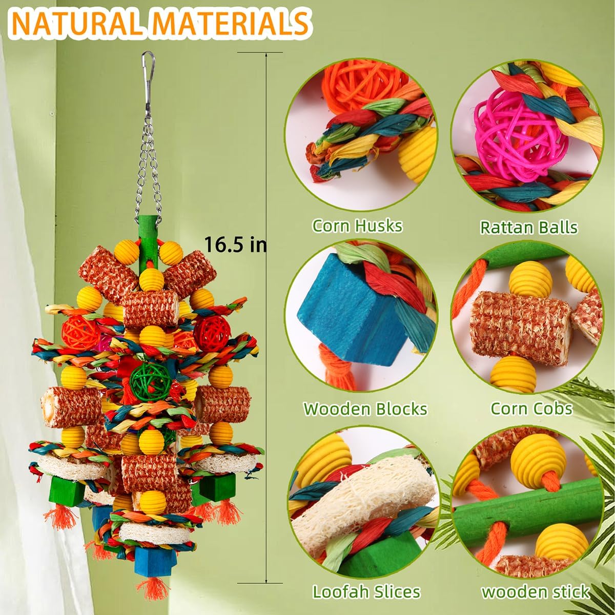 Handmade parrot chewing toy demonstrating the optimal thickness for heavy beak exercise.