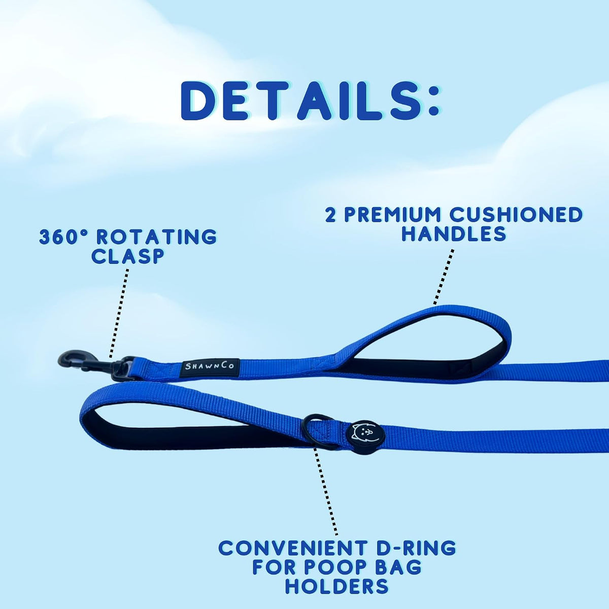 Soft neoprene padded handle detail on ShawnCo pet leash