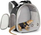 Bearded Dragon Carrier Backpack with Two Security Printing Harness with Leash Sets, Reptile Lizard Travel Bag to Carry and Transport Small Animal Kitten Bunny Guinea Pig to Vet(Brown, PU Leather) - Image 12