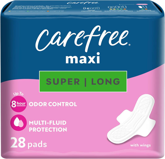 Carefree Maxi Super Long Pads 28 count front packaging view