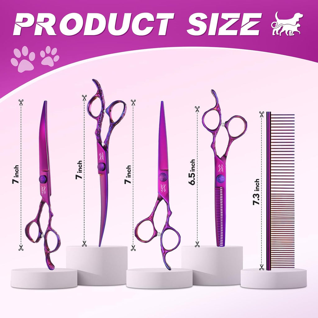 Premium Japanese stainless steel dog grooming scissors by JASON in protective storage case