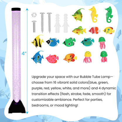 Sensory bubble light tube setup demonstrating the secure wall bracket attachment