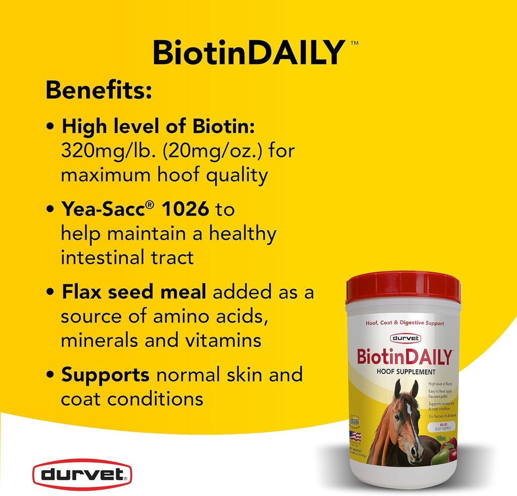 Durvet Biotin Daily equine supplement nutrition label close-up