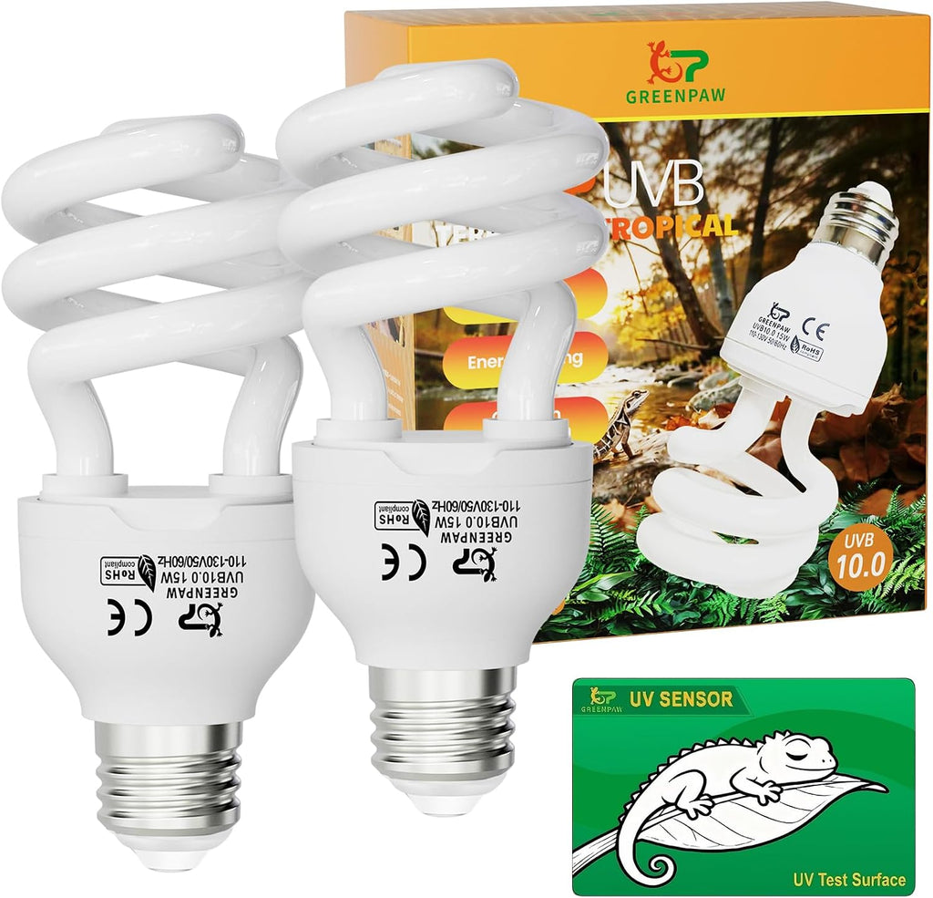 UVB Light for Reptiles 5.0: 15W UVA UVB Reptile Light Bulb 2 Pack, Tropical Reptile UVB Bulb Compact Fluorescent Terrarium Lamp,UVB Light Bulb for Chameleon Turtle Gecko Include UV Sensor Card - Image 12